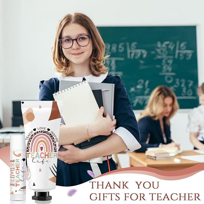 24 Sets Teacher Appreciation Gifts Include Hand Cream Lip Balm Bulk Organza Bags Thank You Tags Graduation Thank You Teacher Gifts for Women Girls Party Favors Holiday