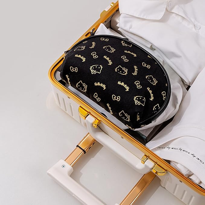 AmBealla Small Cosmetic Bag Portable Storage Bag for Women,Cute Compact Makeup Bag for Keys and Phone, Black Hot Stamping Pattern Cotton Organizer with Wristband,Portable Mini Bag for girls