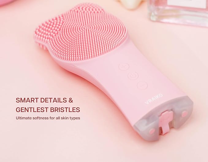 MIA Facial Cleansing Brush, Waterproof Rechargeable Face Cleansing Brush, with Soft Silicone and Adjustable Sonic Vibration, for Deep Cleansing Gentle Exfoliating and Massaging (Pink)