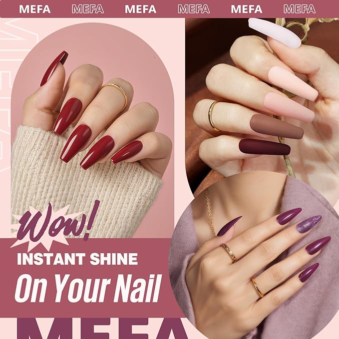 MEFA 19 Pcs Gel Nail Polish Kit with U V Light, 12 Colors Gel Nail Polish Set with Base Top Coat Burgundy Red Champagne Gold Gel Soak Off Purple Manicure Tools Beginners Salon Art DIY for Women