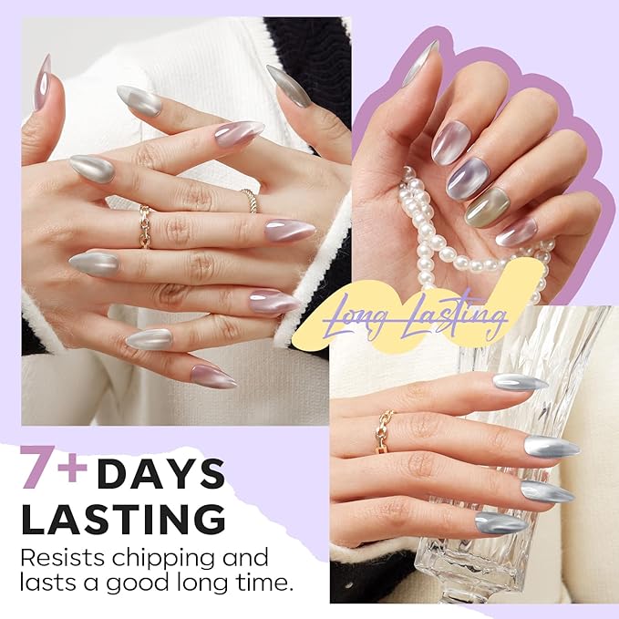 modelones Cat Eye Nail Polish Set, 6 Colors Magnetic Silver Pink Red Purple Quick Dry Mini Nail Lacquer Kit, Green Orange Blue Long Lasting Crystal Velvet Manicure Home DIY Fall Gift for Women Girl