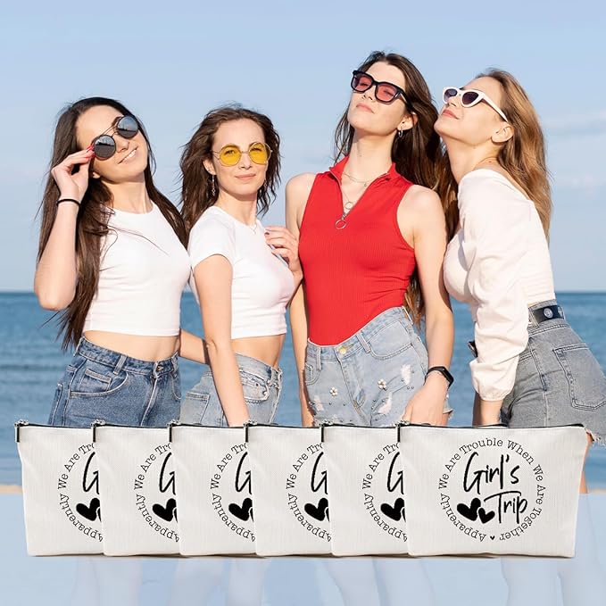 6Pcs Girls Trip Gifts Favors, Girls Weekend Gifts Makeup Bag, Bestie Gifts Weekend Bag Vacation 2025 Cosmetic Bag, Friendship Gifts for Women Her Friend, Graduation Wedding Gifts Toiletry Bag
