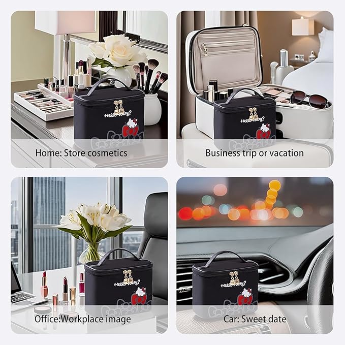 AmBealla Makeup Bag Large Waterproof Cosmetic Bags with Makeup Brush Holder, Cute Printed Makeup Organizer for Women Traveling,Portable Toiletry Bag for Girls