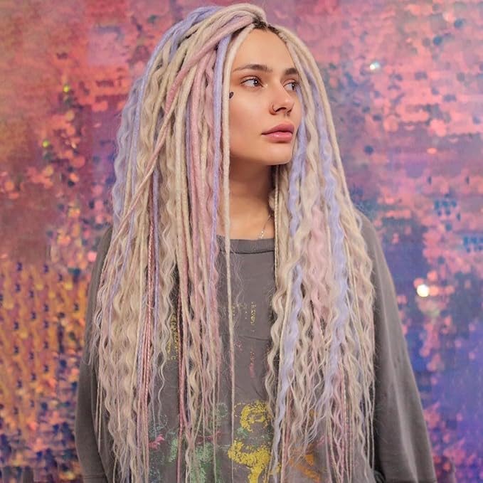24 In Curly Dreadlock Extensions, 10 Strands 613 Blonde Synthetic Double Ended Dreads Extensions, 100% Handmade Dreads Hippie Style Dreadlocks for Woman