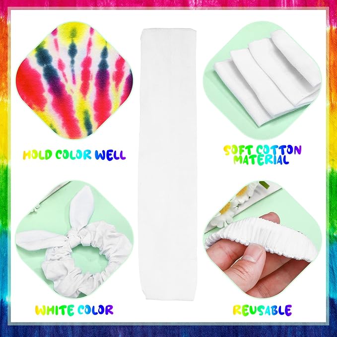 65 Pcs White Cotton Scrunchies Hair Ties Accessories for Tie Dye Party Supplies Including 30 Scrunchies 15 Bow Hair Ties 20 Headband Non Slip Stretchy Elastic Head Wrap Holder for Women DIY Tie Dye
