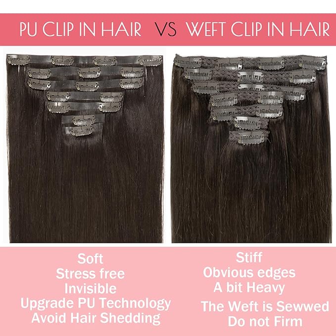 Loxxy Seamless Hair Extensions Clip in Human Hair 22inch Darkest Brown 100% Remy Natural Thick Hair Silky Straight Ultra-Invisible Tape Clip Hair Extensions 110gram #2