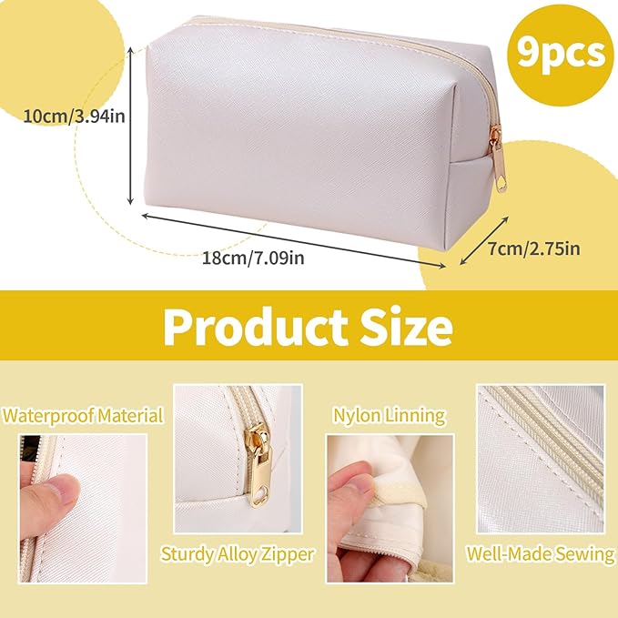 9 Pcs Makeup Bags in Bulk, Pu Leather Cosmetic Pouch Waterproof Small Toiletry Bags, Water Resistant Storage Purse for Lady Women, Waterproof Bags for Travel Purse