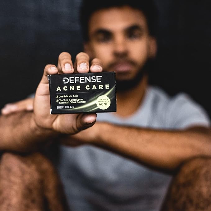 Defense Acne Care Bar Soap 4.2oz | contains 2% Salicylic Acid, Tea Tree & Eucalyptus Essential Oils & Oatmeal