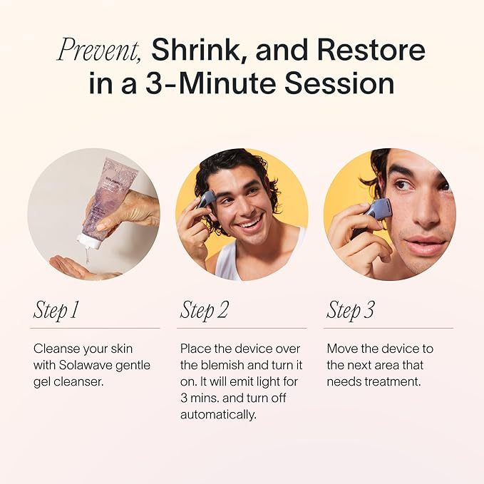 Solawave Bye Acne Spot Treatment | Premium Pimple Red Light Therapy & Blue Light Recovery | Use Before Pimple Patches | Acne Care Light Device | Face Care Must-Have | Solawave Original