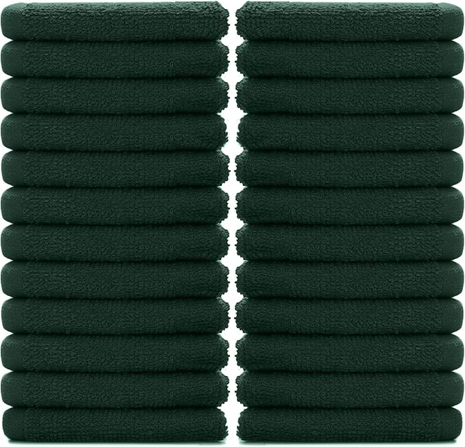 DAN RIVER 100% Cotton Washcloths 24 Pack Premium Quality Face and Body Cloth, Quick Dry Essential Towels for Bathroom, Hand, Kitchen & Cleaning, Baby Washcloths | 12X12 in | 400 GSM | Hunter Green