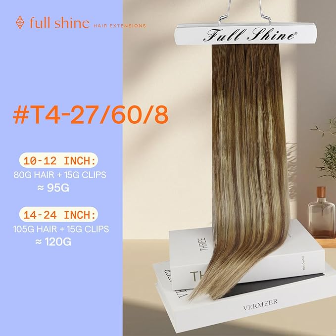 Full Shine Clip in Human Hair Extensions 18 Inch Real Hair Extensions Straight Clip in Human Hair Medium Brown Roots Ash Brown Mix Dirty Blonde Remy Hair Extension 7 Pcs 120 G