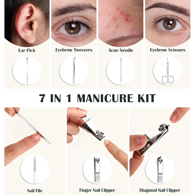 30 Set Manicure Kit Bulk Nail Clippers Kit 7 in 1 Mini Nail Clippers Stainless Steel Professional Nail Care Pedicure Kit with Travel Bag Grooming Kit for Valentine Women Men Home(Soft Color,Simple)