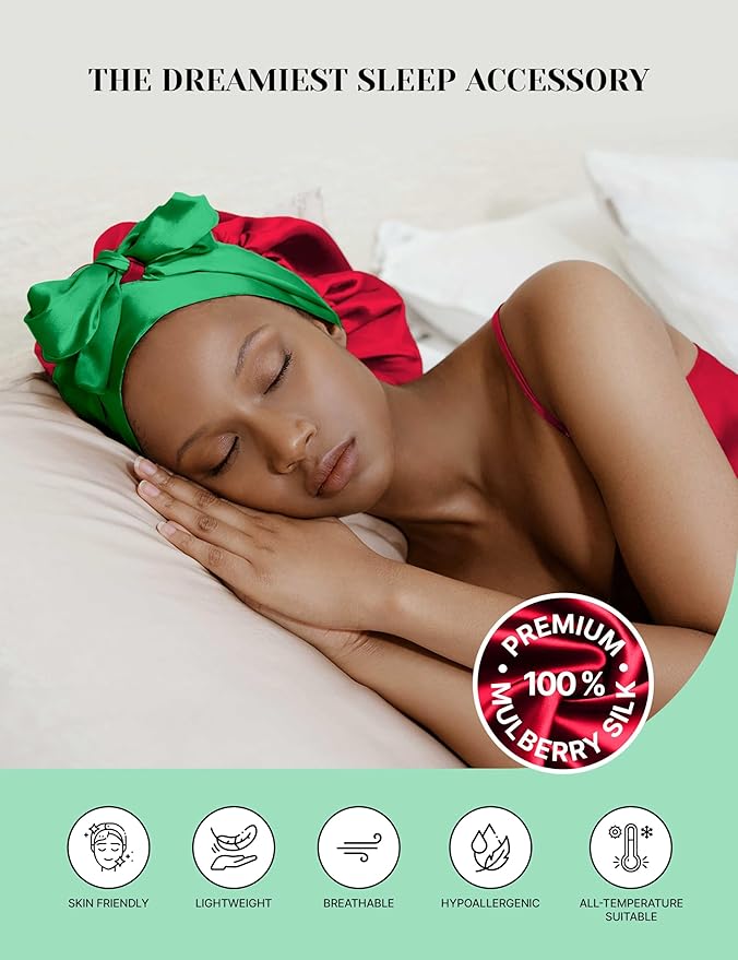 100% Mulberry Silk Bonnet for Sleeping Women with Curly Hair – Alternative to Double Layer Satin Bonnet with Tie Band – Mothers Day Gifts Silk Hair Wrap for Sleep with Wonder Loop