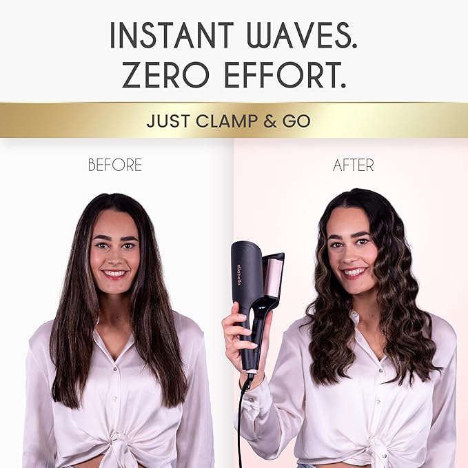 ELLA BELLA® Ultimate Waver Curling Iron • Crimper Hair Tool • Adjustable Heat Settings • Dual Voltage Hair Curler • Anti-Scald Tech • Ionic Ceramic Coating for Long-Lasting, Frizz-Free Beach Waves