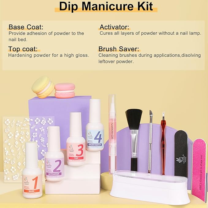 Lavender Violets 48 Pcs Dip Powder Nail Kit Starter, 36 Colors Pink Red Yellow Green Blue with Dip Powder Liquid Set and Essential Manicure Tools for Nail Art Designs B950