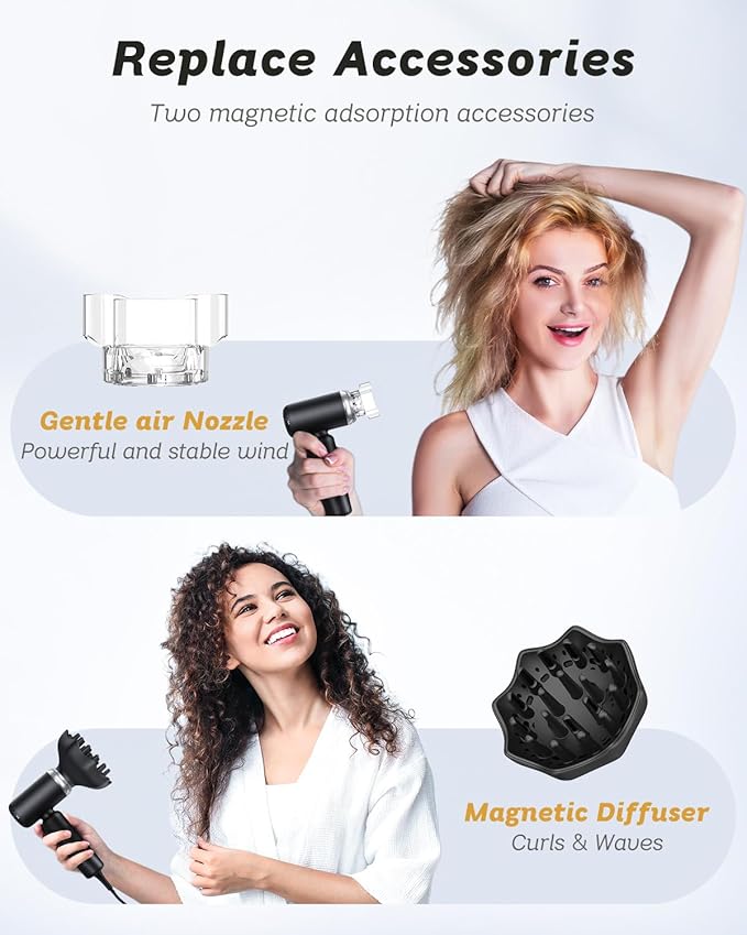 Dual Voltage Hair Dryer, High-Speed Ionic Blow Dryer for Fast Drying, Travel Compact Hair Blow Dryer with Magnetic Curly Diffuser for Home, Portable Hairdryer International 110-240V