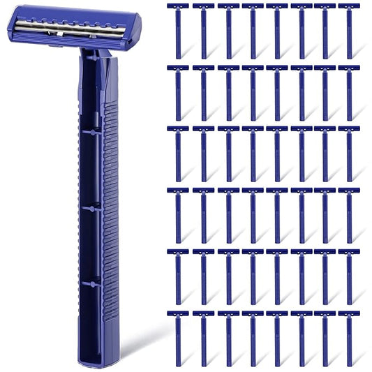 Chumia Twin Blade Razors for Men Stainless Steel Disposable Razors Men Bulk Plastic Shavers Multipurpose Portable Manual Disposable Shavers for Bathing Hotel Travel(50 Pieces)