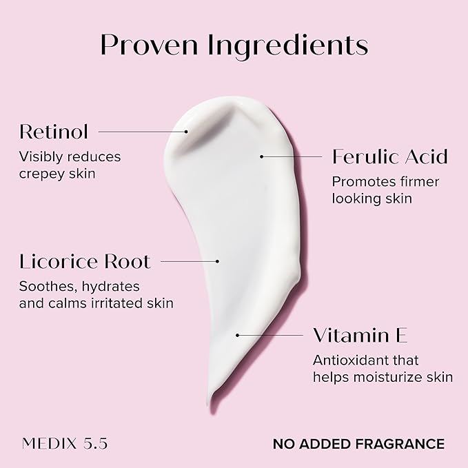 Medix 5.5 Fragrance Free Firming Retinol Body Lotion + Collagen Peptides Cream 2pc Skin Care Set, Crepey Skin Treatment, Anti Aging Body Cream & Face Moisturizer For Crepe Skin, Cellulite, Wrinkles