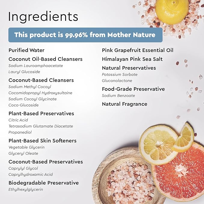 Puracy Body Wash, Natural Body Wash, 98.6% Pure Plant Ingredients, Moisturizing Shower Gel for Women Men Kids, Body Soap for Dry Sensitive Skin. Gently Scented with Citrus & Sea Salt, 12 Oz