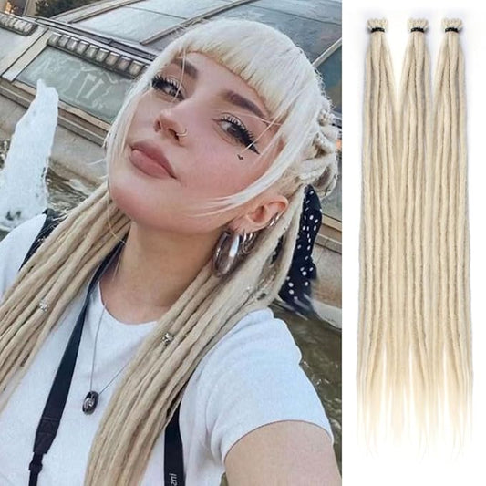 24 In 30 Strands SE Dreadlock Extensions, 613 Blonde Thin 0.6cm Width Synthetic Dreads Extensions, 100% Handmade Dreads Hippie Style Dreadlocks for Woman