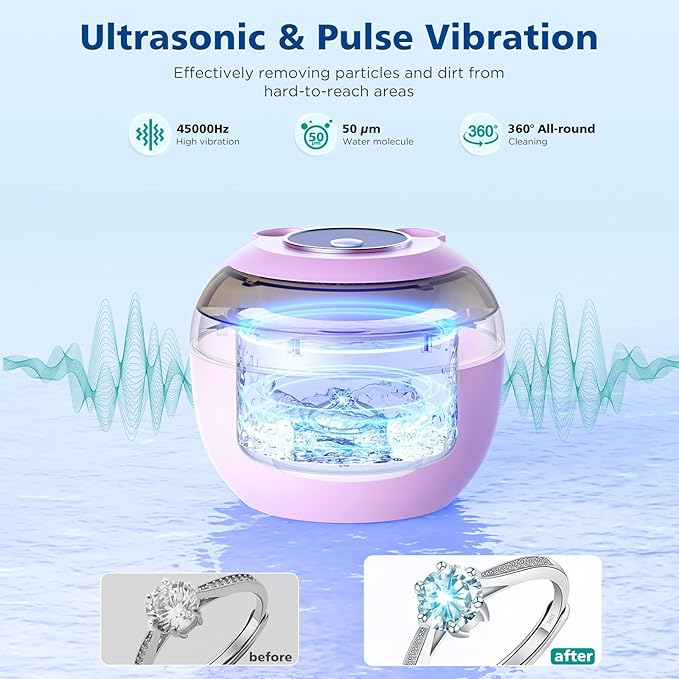 45kHz Ultrasonic Retainer Cleaner Machine, 200ML Denture Cleaner, 4 Modes with Digital Timer Mouth Guard Cleaner for Aligner, Night Guard, Braces, Toothbrush, Jewelry and More (Pink)