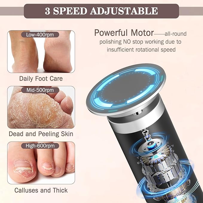 Electric Foot Callus Remover with Nano-Glass Head, 2000mAh Portable Electric Foot File with Upgraded Powerful Metal Gear Motor, Premium Aluminum Electric Callus Remover for Feet, Gifts for Men Women