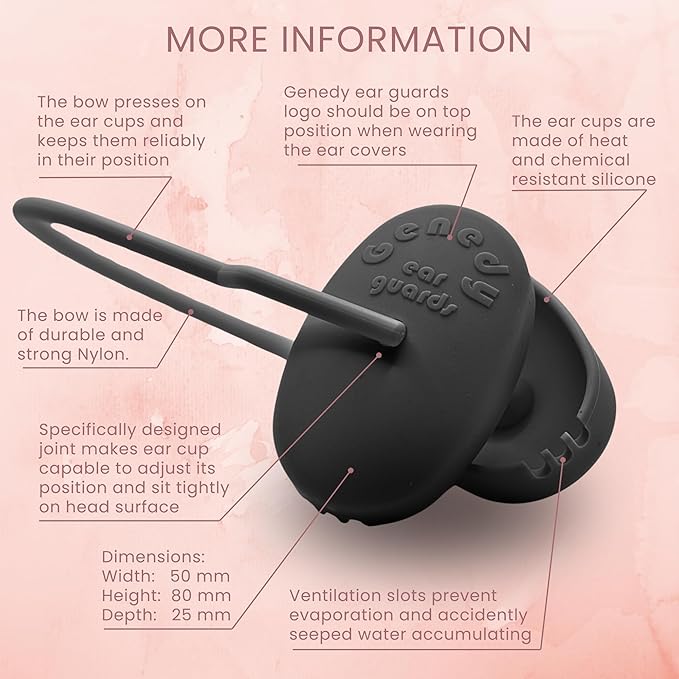 Ear Covers for Shower, Heat and Hair Dye Protection - Black - Waterproof Ear Covers for Washing Hair - Reusable Silicone Ear Caps For Hair Dye - Ear Protectors From Heat Styling and Dryer