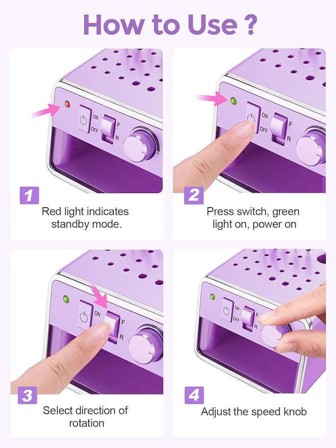 Subay Nail Drill Machine Electric File, Portable for Acrylic Gel Dip Powder Nails, Nail Drill Kit for Manicure Pedicure, Nail Set with Everything, Rose Pink (Purple)