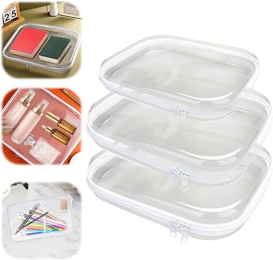 3PCS Zippered Transparent Cases for Snacks,Portable Waterproof Cosmetic Bag with Zipper,Clear Hard Shell Zipper Case for Cosmetic Storage, Putting Snacks, Pencil Case
