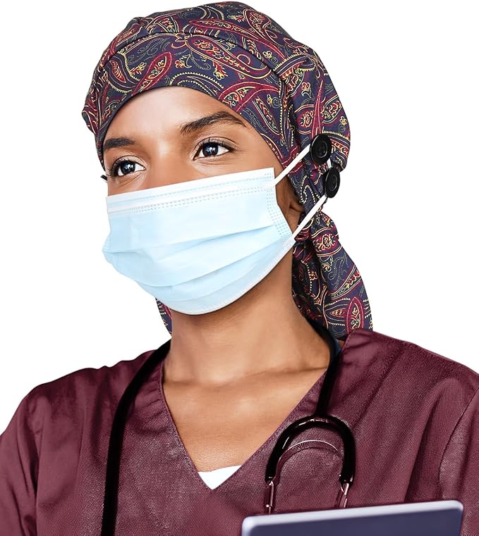 Satin Lined Work Cap with Button for Long Hair Women