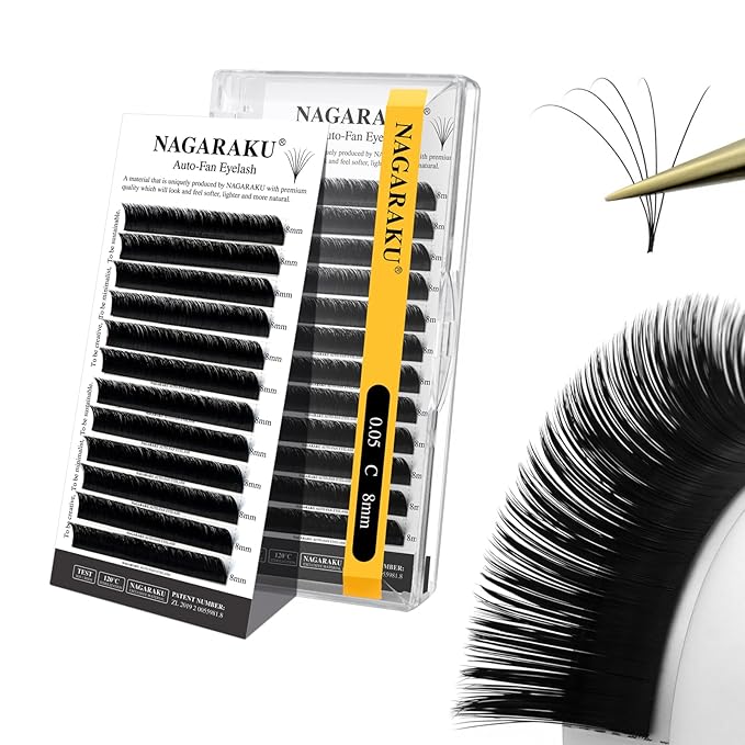 NAGARAKU Easy Fan Eyelash Extensions Volume Lash 0.05 C curl 8mm Rapid Blooming Faux Mink Cluster For Beginners Soft Professional Lash Supplies