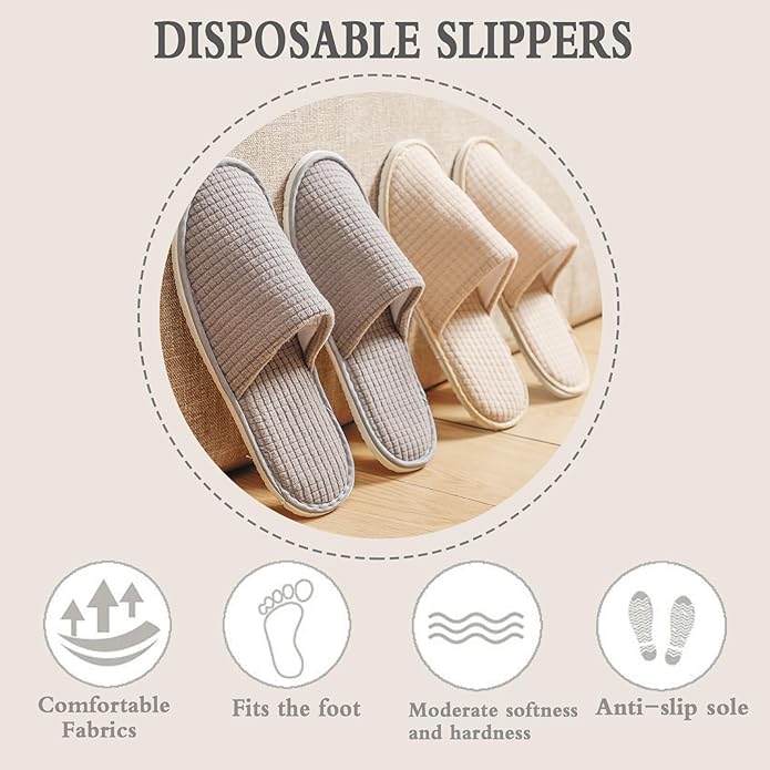 6 Pairs Disposable Slippers for Guests, Spa Slippers with Polar Fleece, Non-Slip Hotel Slippers for Women and Men, Reusable Bulk Slippers for Travel, Guest, Spa, Bride, Wedding Party, Nail Salon