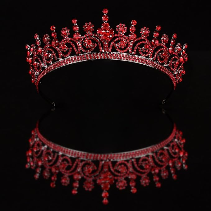 LIMELIA Women's Tiara for Henna Wedding Party|Glitter Hair Accessories for Bridal Birthday Pageant Prom Halloween Cos-play Christmas Party|Queen-Red