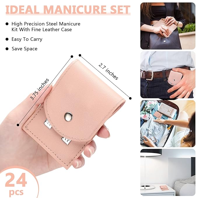 Lasnten 24 Set Manicure Set Bulk Nail Clippers Grooming Nail Kit Stainless Steel Professional Pedicure Kit Pedicure Tools with Travel Case Gifts for Men Women Personal(4 in 1,Pink)