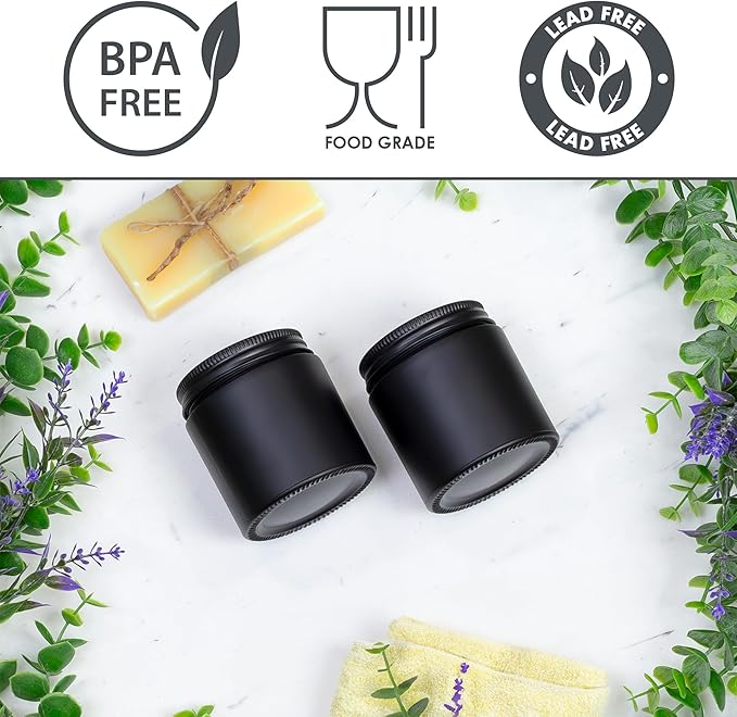 Cornucopia 4oz Black Coated Glass Jars (12-Pack); Cosmetic Jars with Black Metal Lids and Black Matte Exterior, 4-Ounce