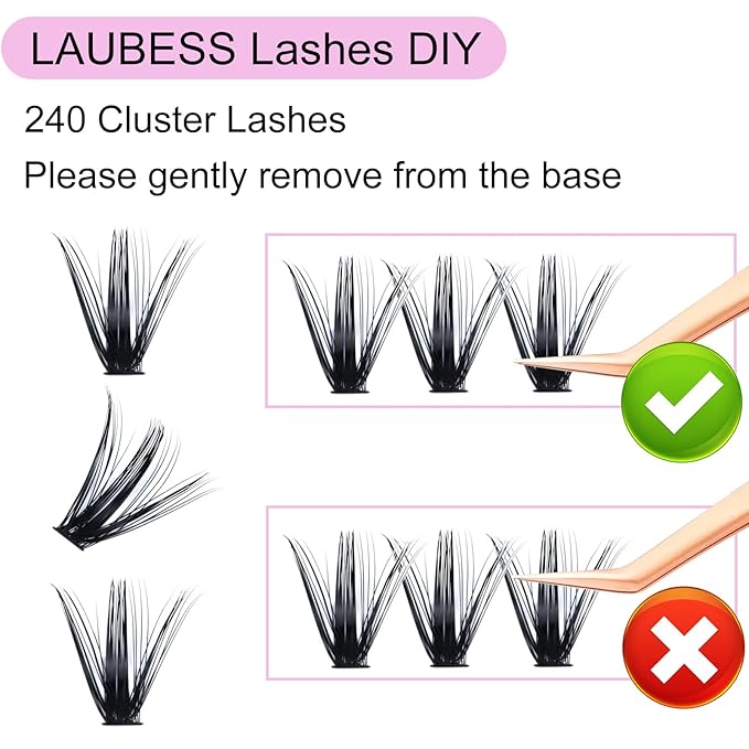 Eyelash Clusters LAUBESS Lash Clusters Individual Lashes Cluster Eyelash Extensions DIY at Home Waterproof Cluster Lashes (50D-D-9-16)