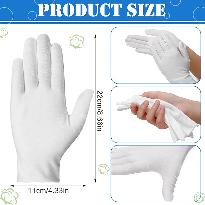 240 Pcs Cotton Gloves Cotton Bulk Pack Moisturizing Gloves Overnight Soft Cotton Gloves Uniform Gloves Coin Inspection Gloves Art Handling Gloves for Man and Woman (White)