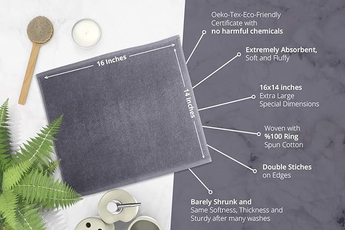 RosenSoft Oversized Wash Clothes-16x14 in Extra Large Wash Cloths for Body and Face, Hand Gym Spa- Fingertip Towels for Bathroom, Bath Towel Set (Grey, 6)