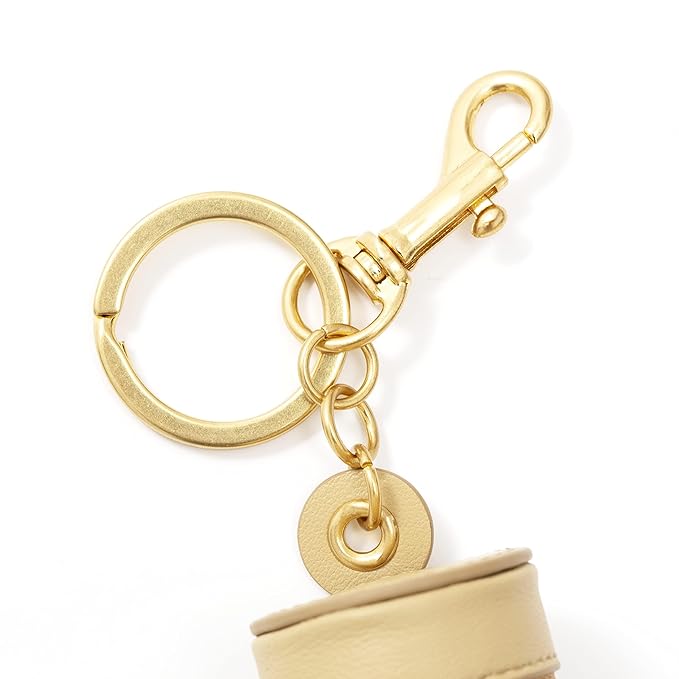 Cockatoo Nappa Leaeher Zipper Lipstick Case with Keyring Chapstick Holder Keychain (SUGARCANE)