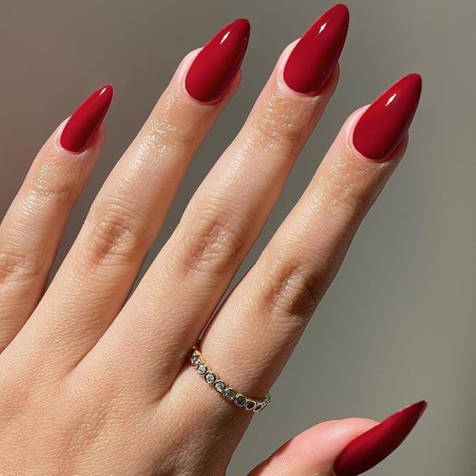 Modelones Press on Nails Almond, Red Short Almond Fake Nails, Spring Easter Nail Kit with Nail Glue Adhesive Tabs Mini Nail File, Nails Press Ons 32 Pcs16 Sizes, Women Girl Gift