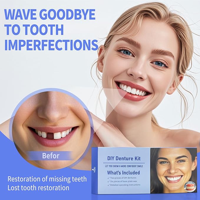 DIY Denture Kit: Complete Set of Upper and Lower Fake Teeth for Your Home Smile Makeover-LL02