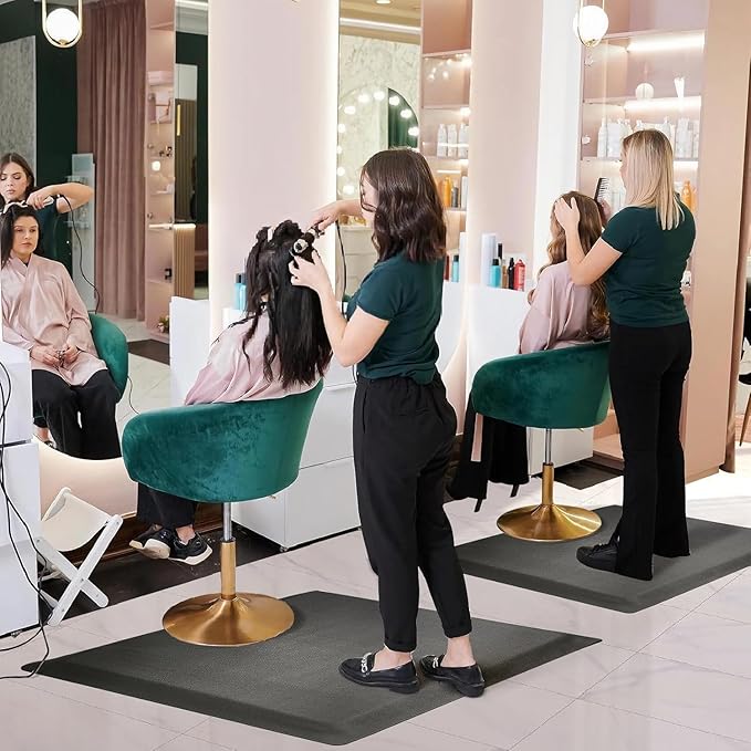 Crablux Salon Floor Mat Anti Fatigue for Stylist, 35.8"x27.9" Barber Floor Mats Black Hair Mats for Hairdresser Standing, 1/2" Thick Square Base for Salon Chair Barbershop Hairdressing Equipment
