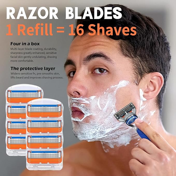 16 Count Razor Blade Shaving Razor Blade Refills for Fusion 5, Orange New Version