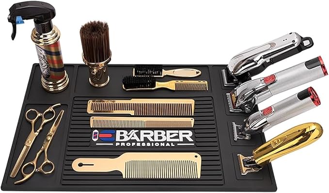 Magnetic Barber Mat for Station Barber Organizer Mat for Clipper Salon Station Tools with 4 Slots for Clippers Salon Barbershop Work Station Pads Anti Slip(4 Slots)