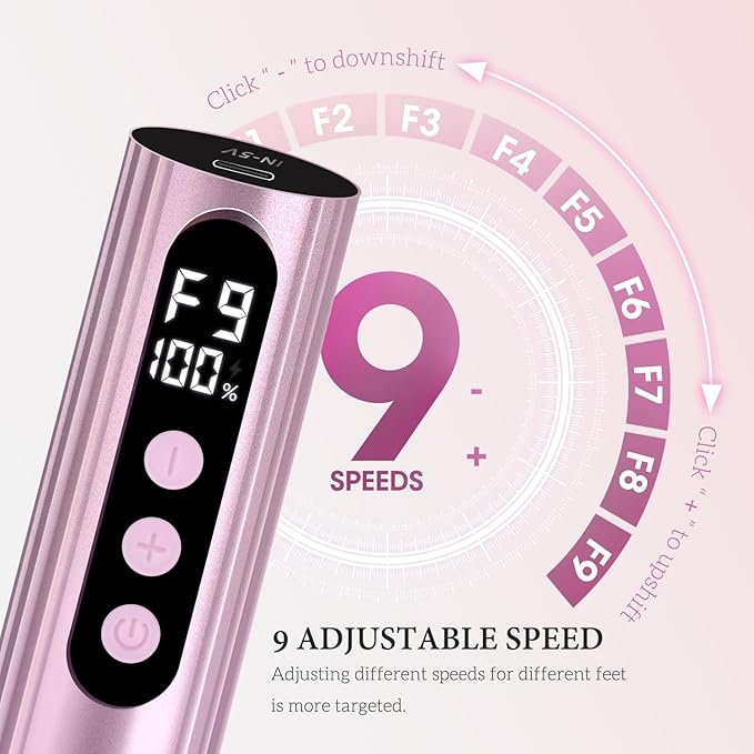 Ranrose Electric Foot File Callus Remover - Professional Cordless Foot Sander for Cracked Heels & Dead Skin, 9-Speed Pedicure Tool with LED Display & Fast Charging Gift-Ready for Women