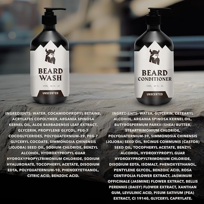 Striking Viking Beard Wash and Conditioner Unscented Scent - 10 Fl Oz (Pack of 2) Beard Shampoo and Conditioner Paraben & Sulfate Free for Men - Deep Cleansing for all Beard Types (Unscented)