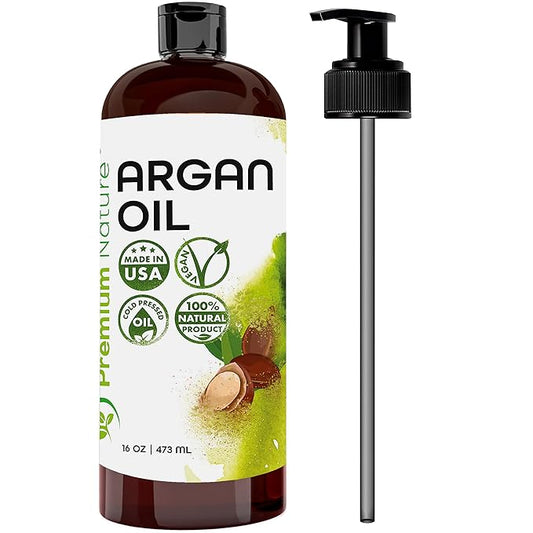 Argan Oil for Dry, Damaged, Curly and Frizzy Hair Growth - Organic Hair and Skin Serum from Morocco, 16 oz Pure Cold Pressed