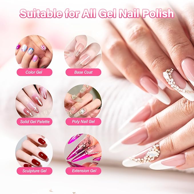 LED Nail Lamp with Gloves Nail Files Cuticle Trimmers, 3 Timers Auto Sensor Gel Polish Curing Dryer Light with Display Detachable Base