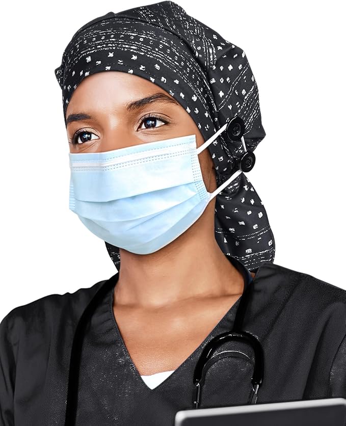 Satin Lined Work Cap with Button for Long Hair Women