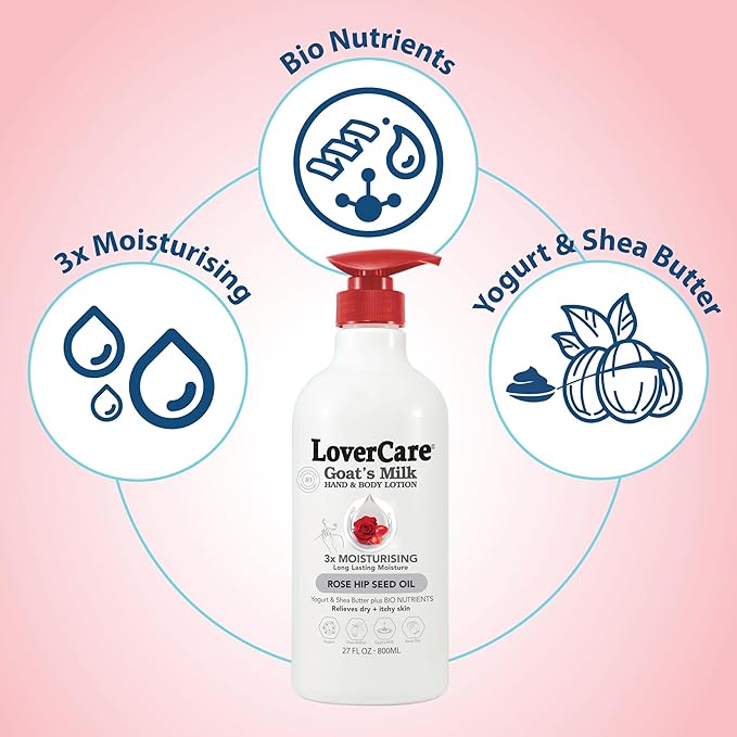 Lover's Care Goat Milk Body Lotion for Dry Skin 27 fl oz (800ml) Rose Hip Seed Oil - Single…